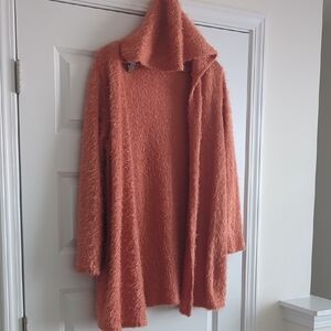 Perfect Peach Elegant Women's Orange Cardigan With Hoodie P2P 27-29 L35